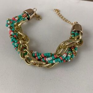 NEW Turquoise Coral Beaded Gold Chain Bracelet